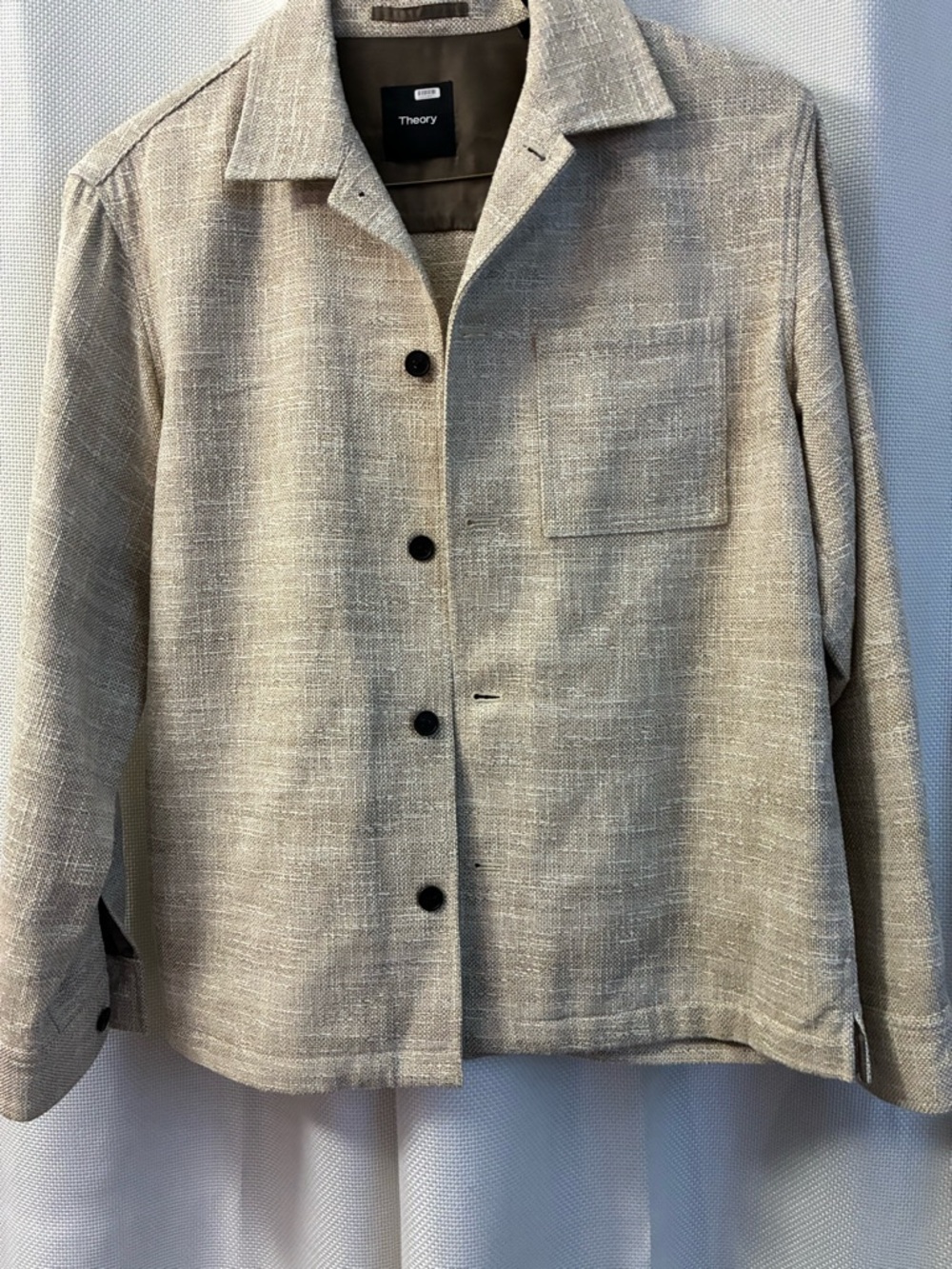 Theory SL Overshirt Tweed Canvas Jacket size L Oatmeal Textured  Cupro Lined
